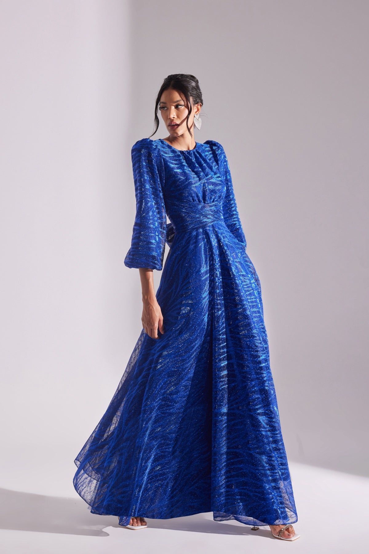 EDELINE Glitter SAKS Maxi Long Flared Evening Dress