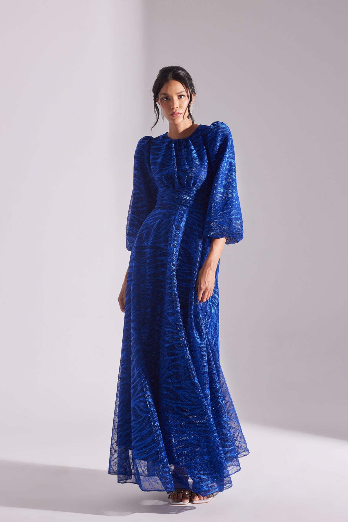 EDELINE Glitter SAKS Maxi Long Flared Evening Dress