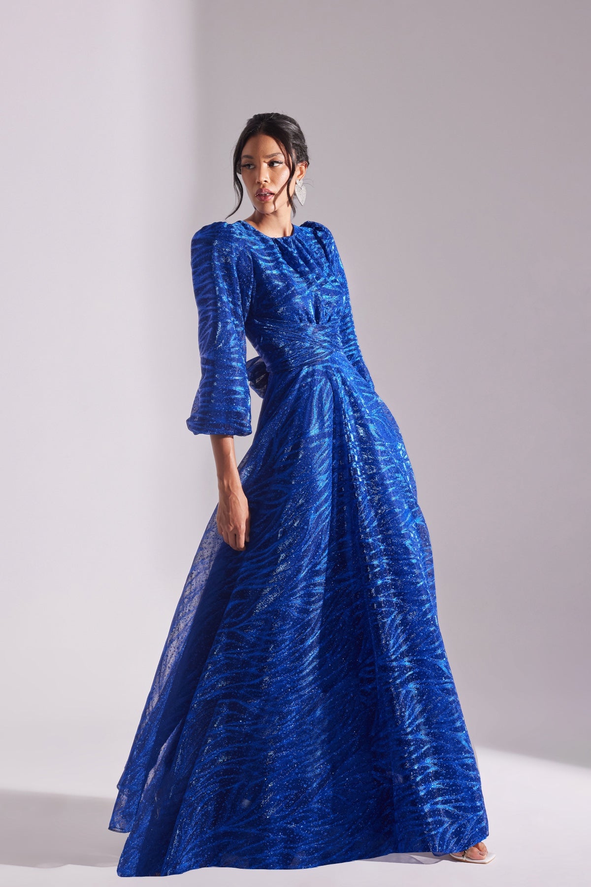 EDELINE Glitter SAKS Maxi Long Flared Evening Dress
