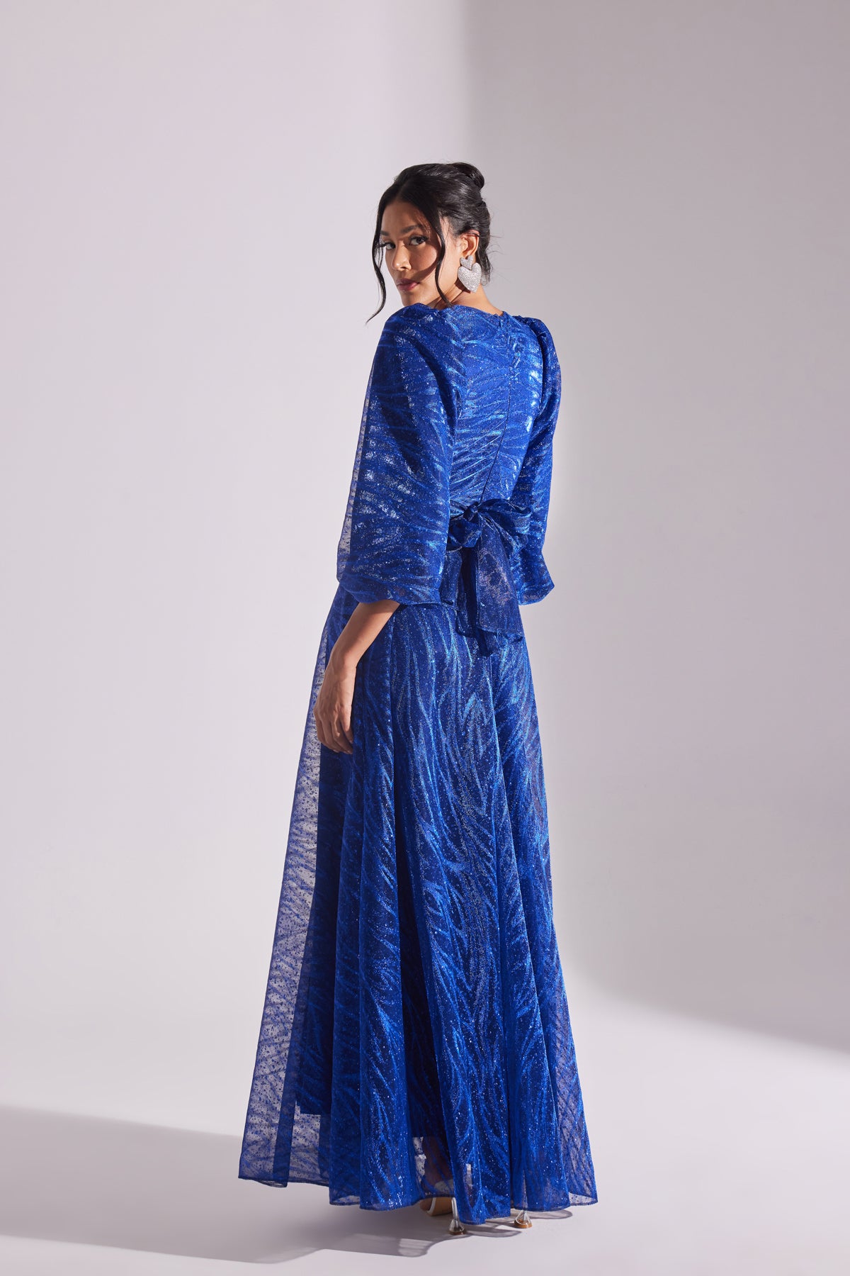 EDELINE Glitter SAKS Maxi Long Flared Evening Dress