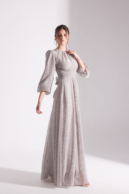 EDELINE Glittered TAUPE Maxi Length Flared Evening Dress