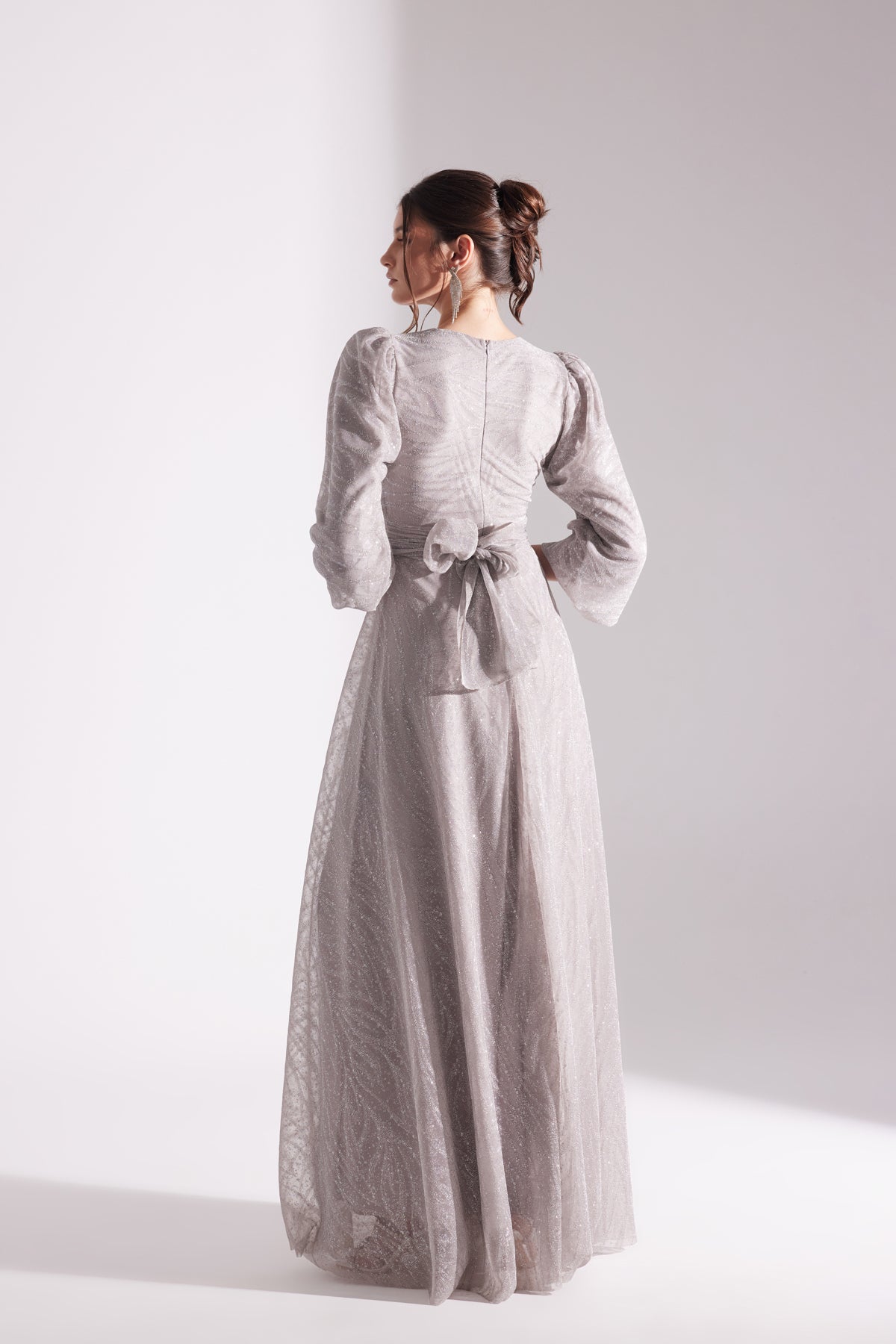 EDELINE Glittered TAUPE Maxi Length Flared Evening Dress