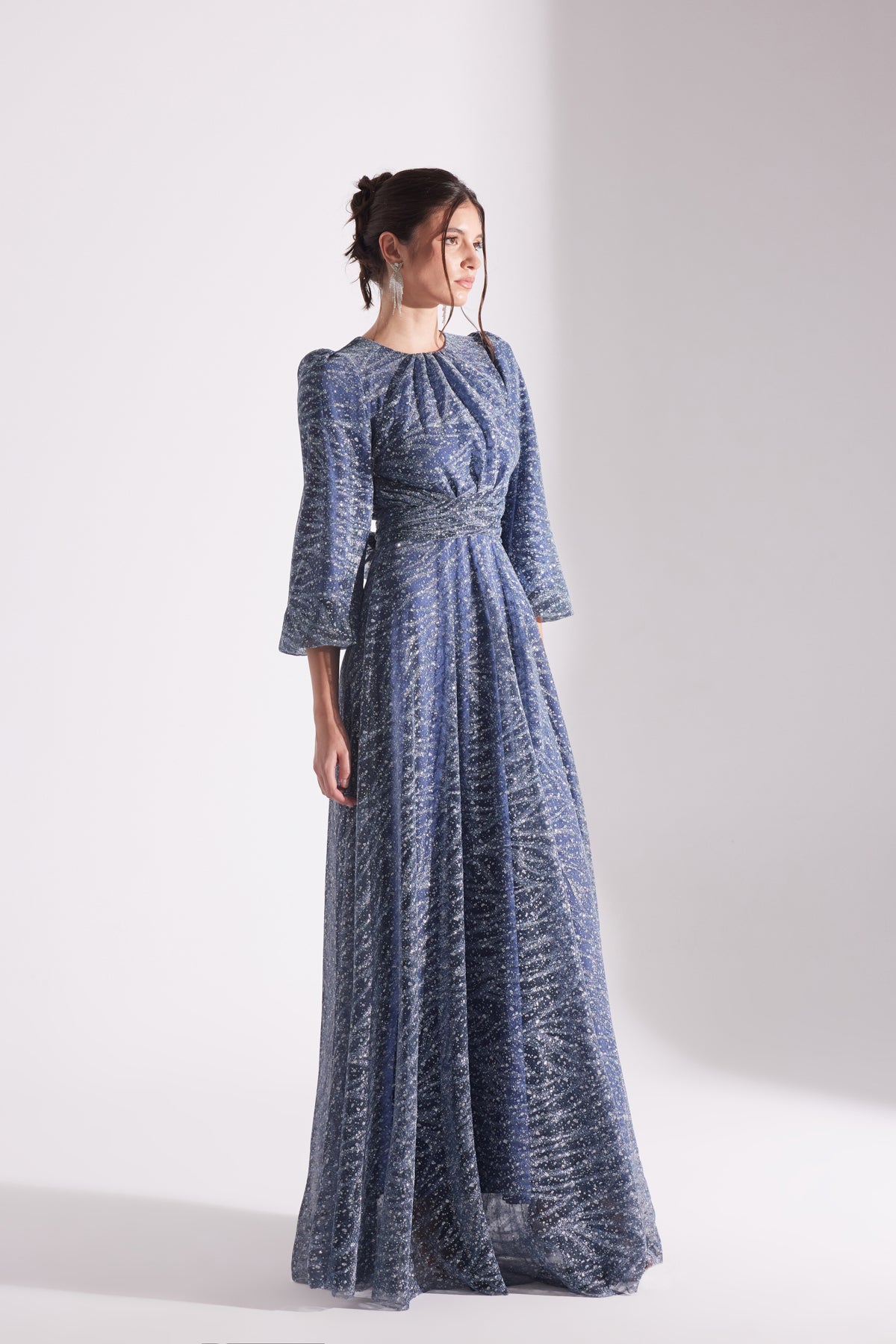EDELINE Glittering PETROL BLUE Maxi Size Flared Evening Dress