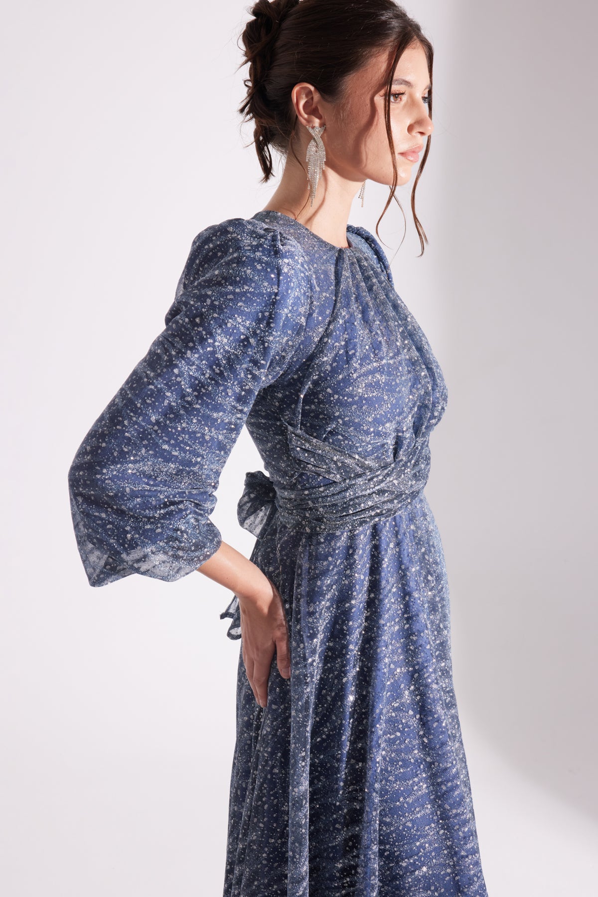 EDELINE Glittering PETROL BLUE Maxi Size Flared Evening Dress