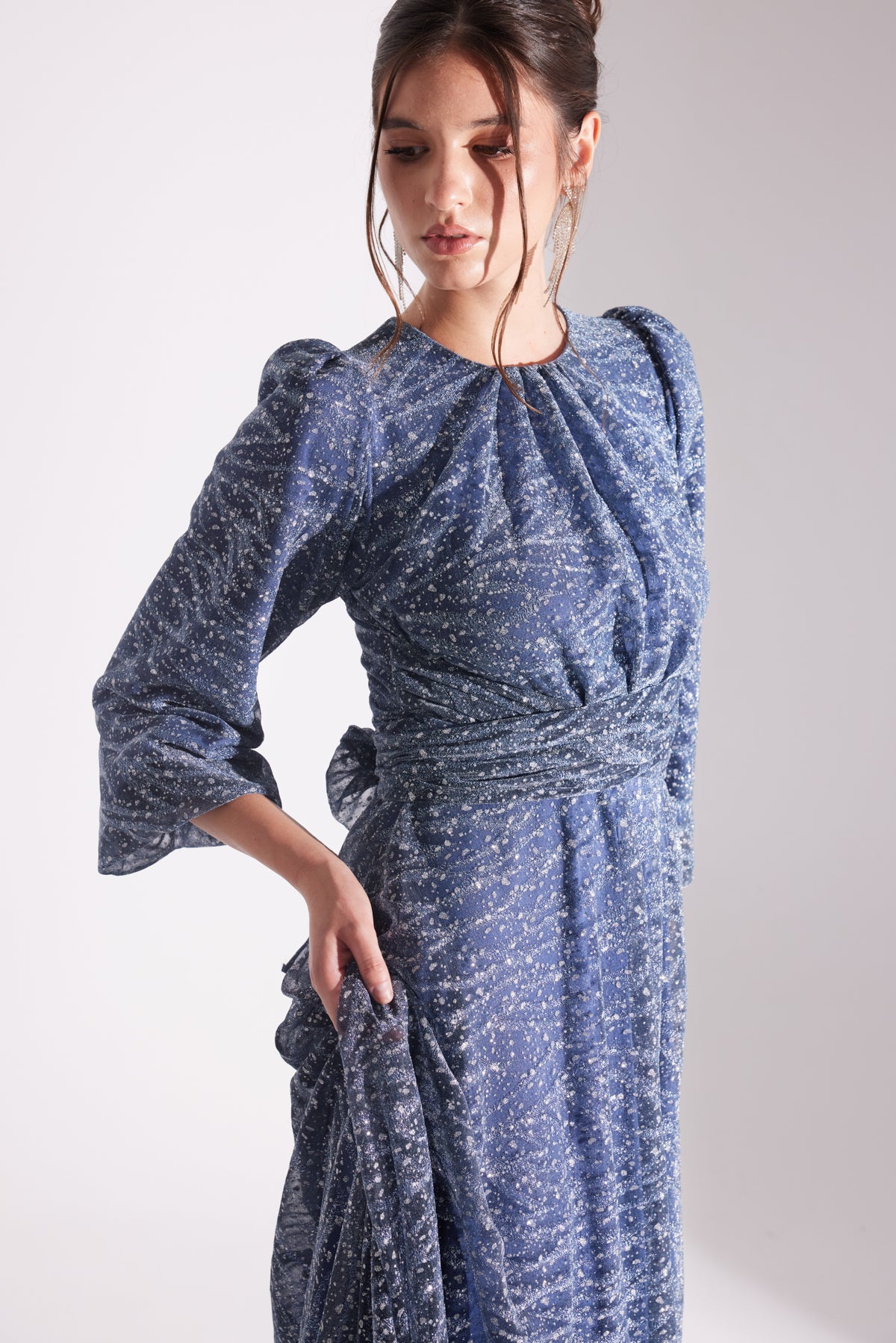 EDELINE Glittering PETROL BLUE Maxi Size Flared Evening Dress
