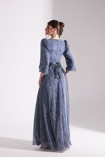 EDELINE Glittering PETROL BLUE Maxi Size Flared Evening Dress