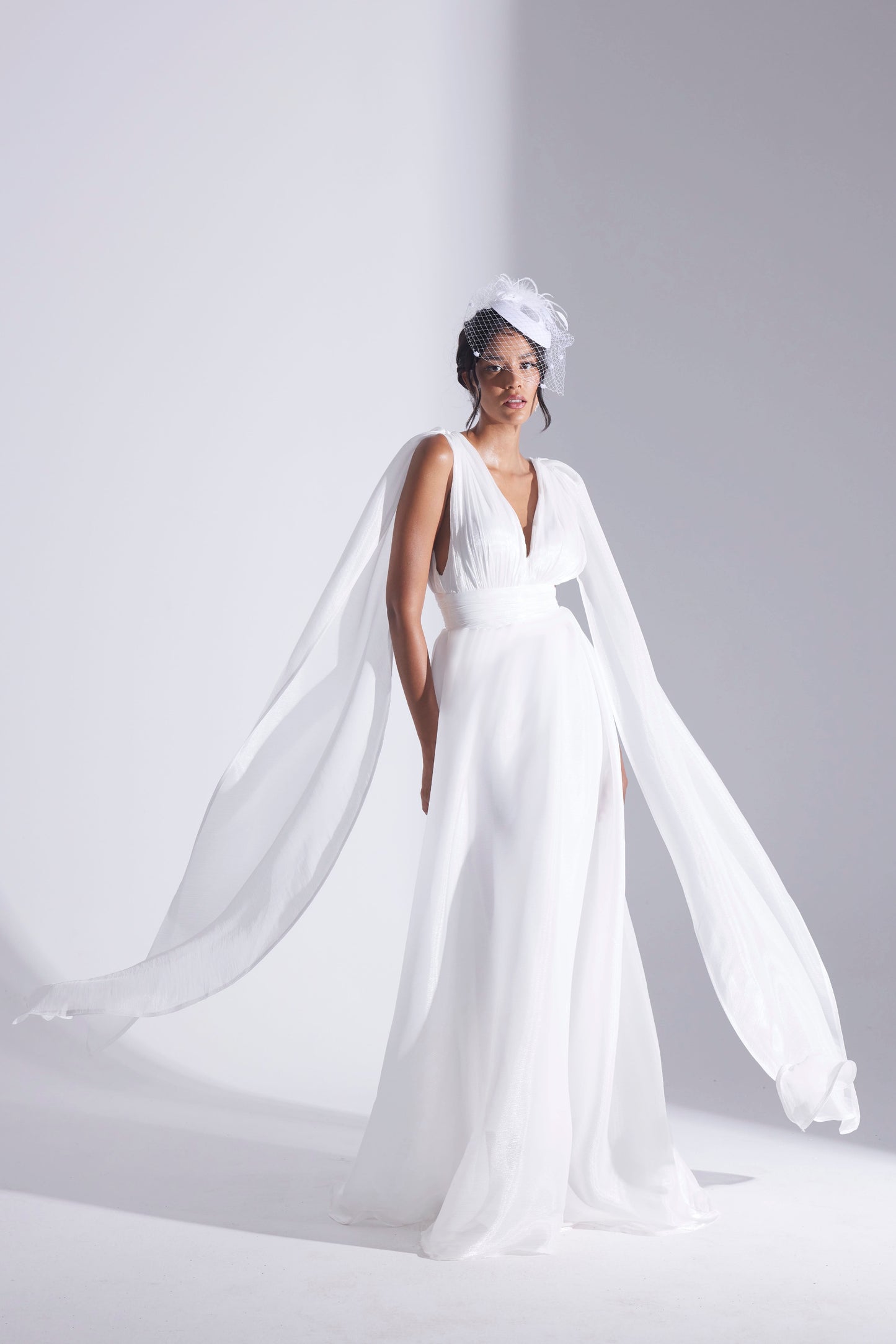 EMILY WHITE A-LINE EVENING DRESS