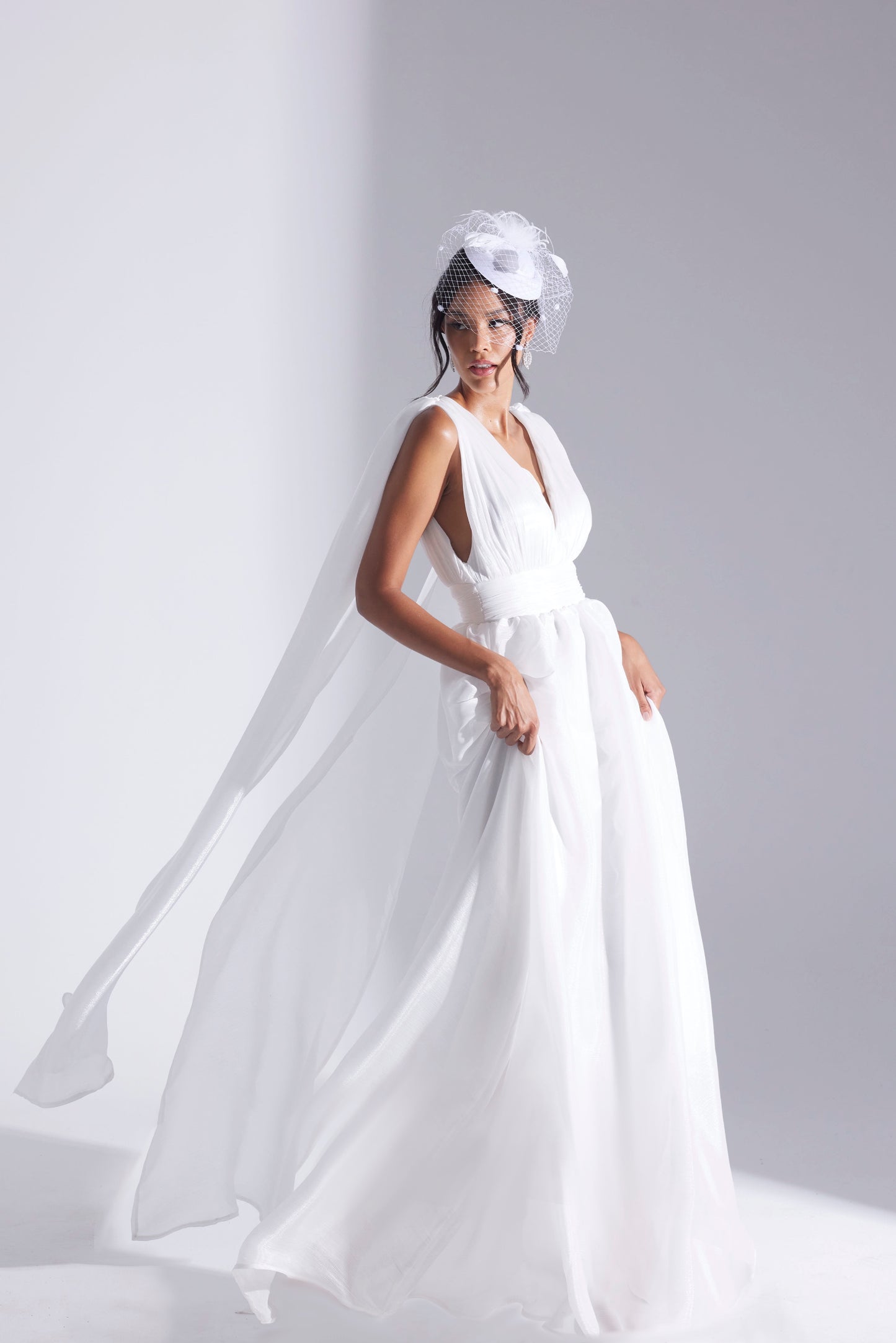 EMILY WHITE A-LINE EVENING DRESS