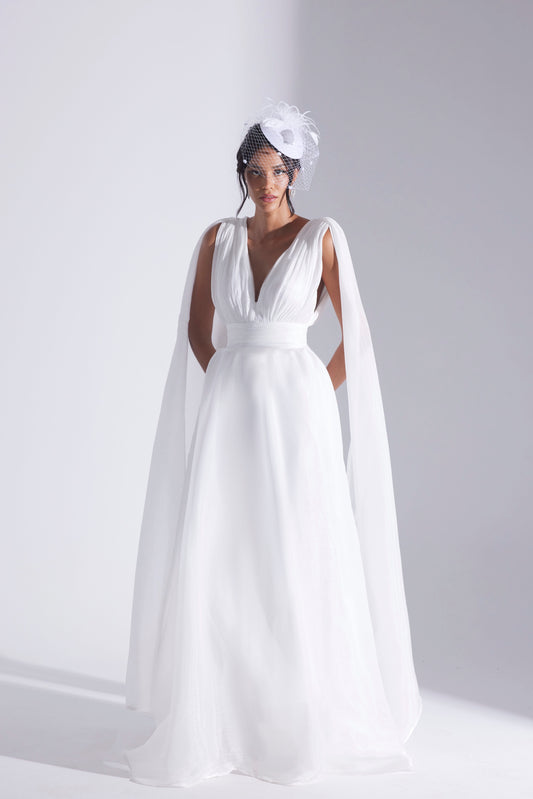 EMILY WHITE A-LINE EVENING DRESS