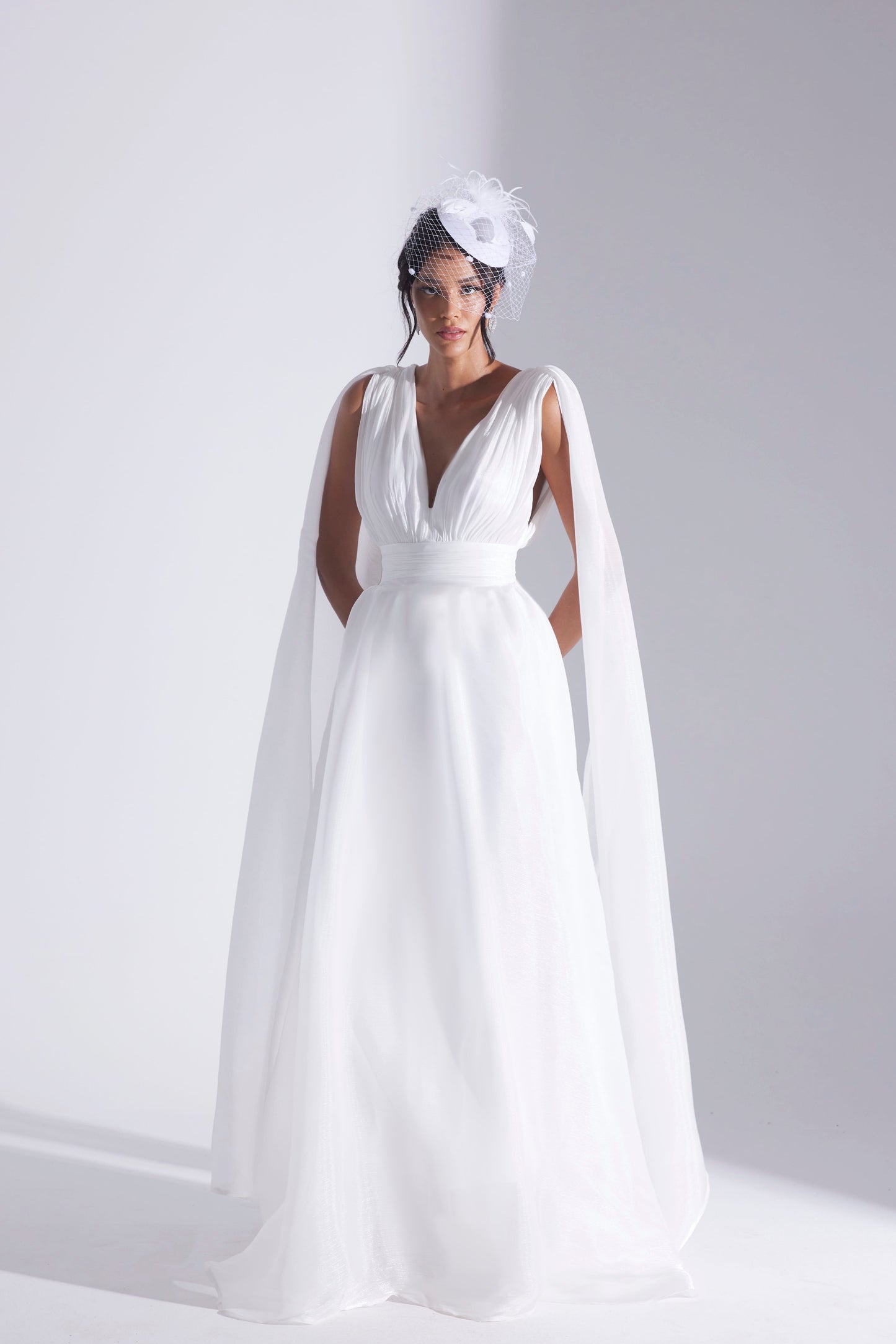 EMILY WHITE A-LINE EVENING DRESS