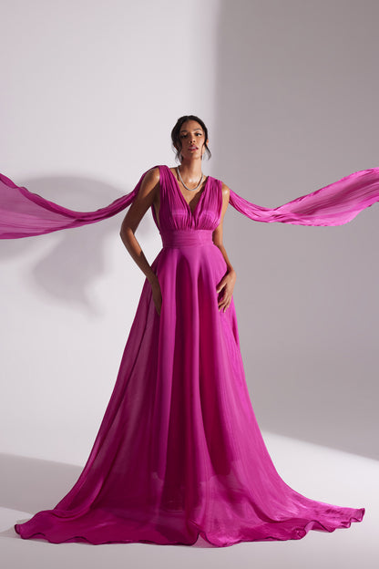 EMILY FUCHSIA A-LINE EVENING DRESS