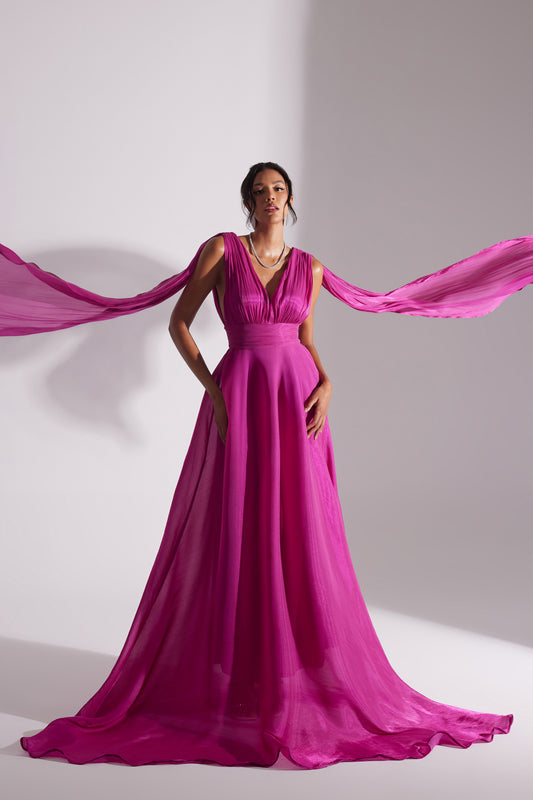 EMILY FUCHSIA A-LINE EVENING DRESS