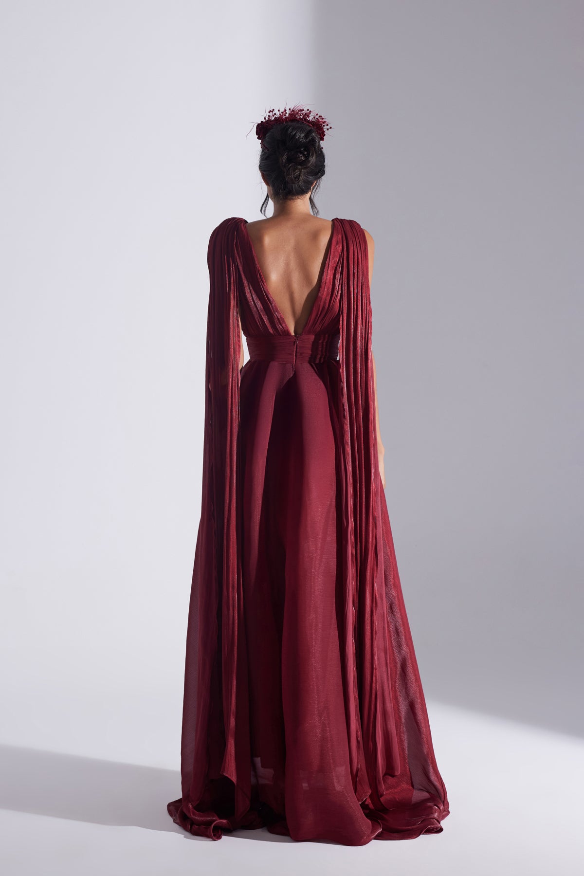 EMILY DARK RED FLARED EVENING DRESS
