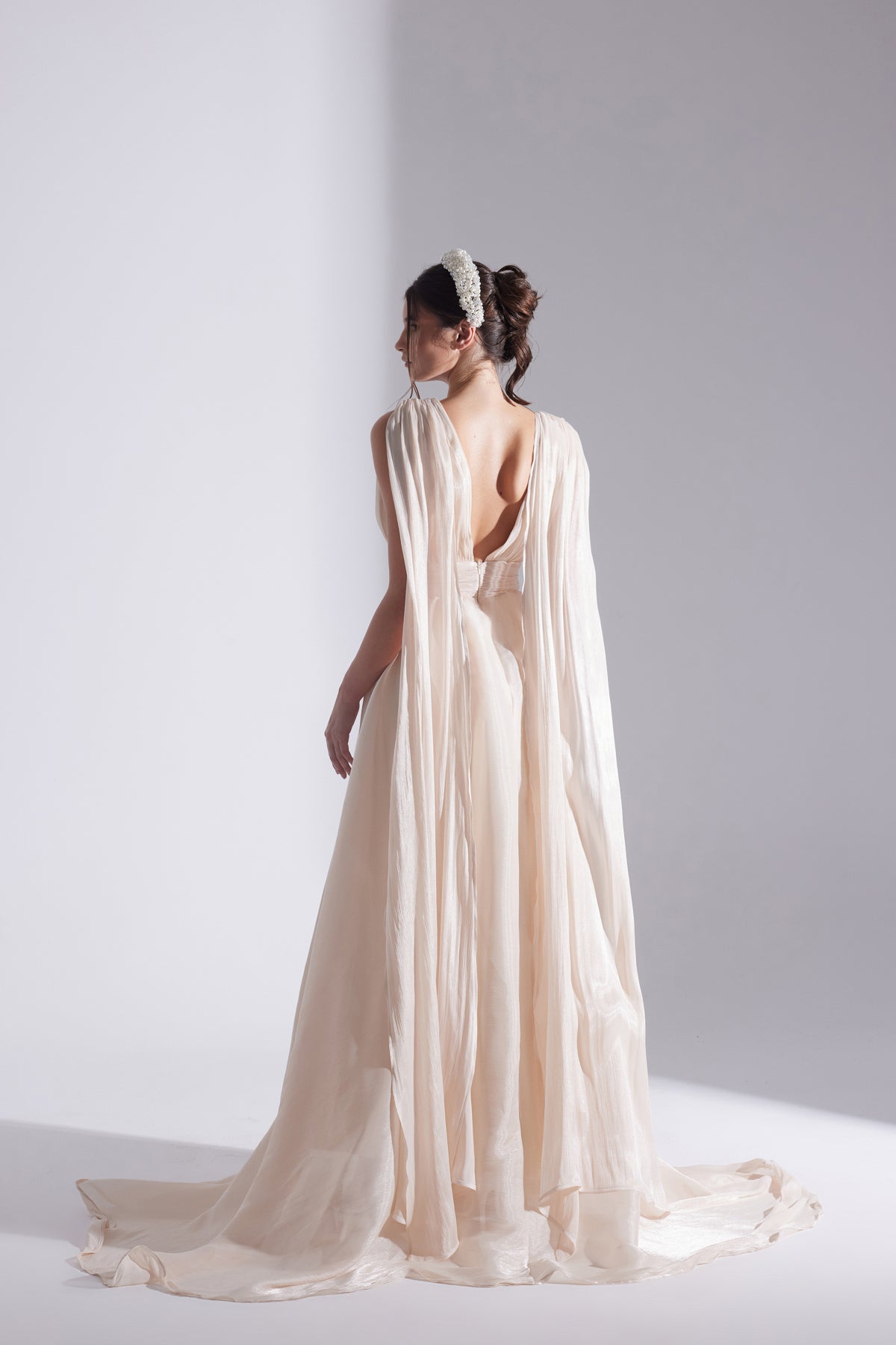 EMILY ECRU FLARED EVENING DRESS