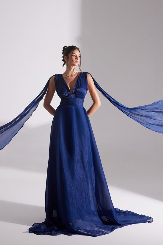 EMILY DARK BLUE A-LINE EVENING DRESS