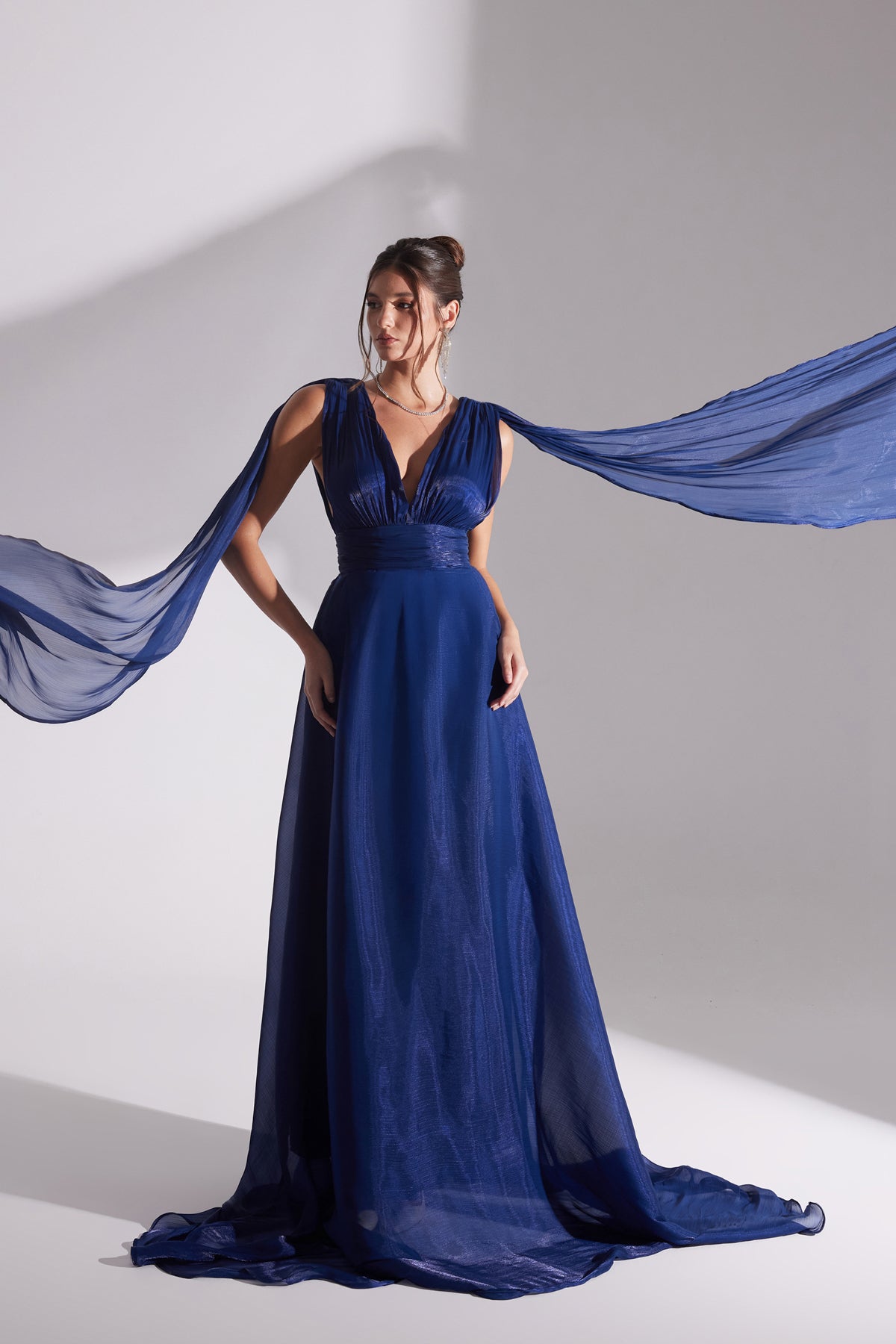 EMILY DARK BLUE A-LINE EVENING DRESS