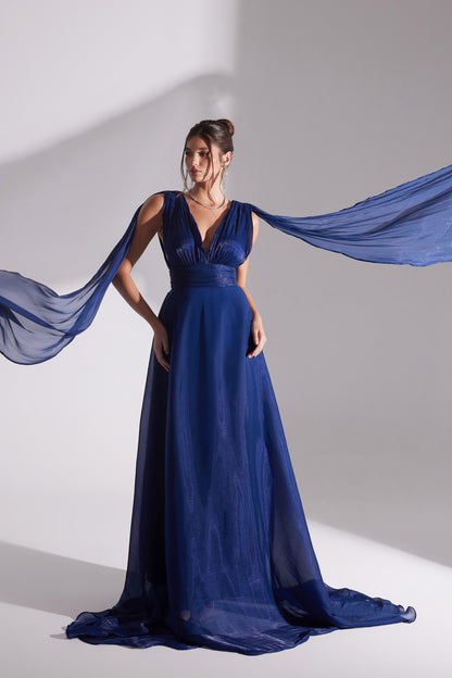 EMILY DARK BLUE A-LINE EVENING DRESS