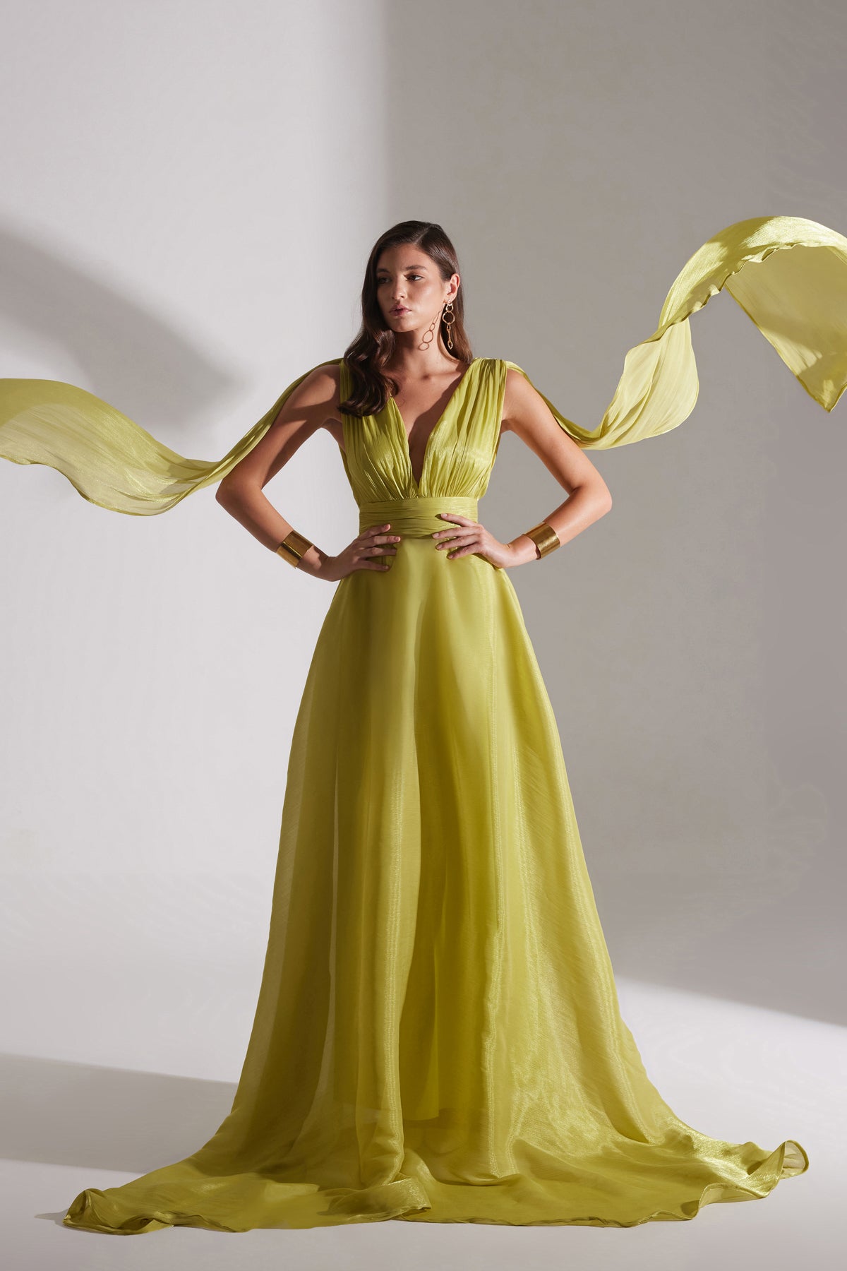 EMILY FISTIK GREEN FLARED EVENING DRESS