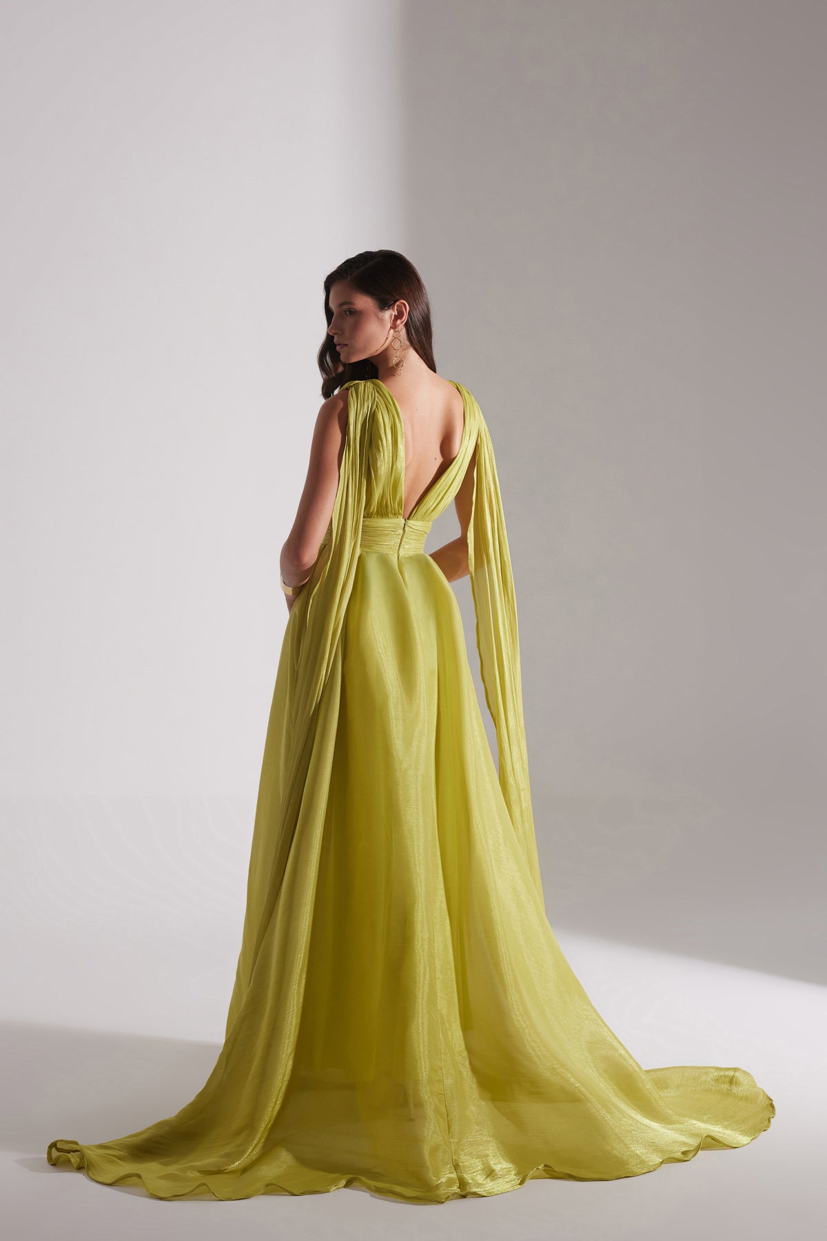 EMILY FISTIK GREEN FLARED EVENING DRESS