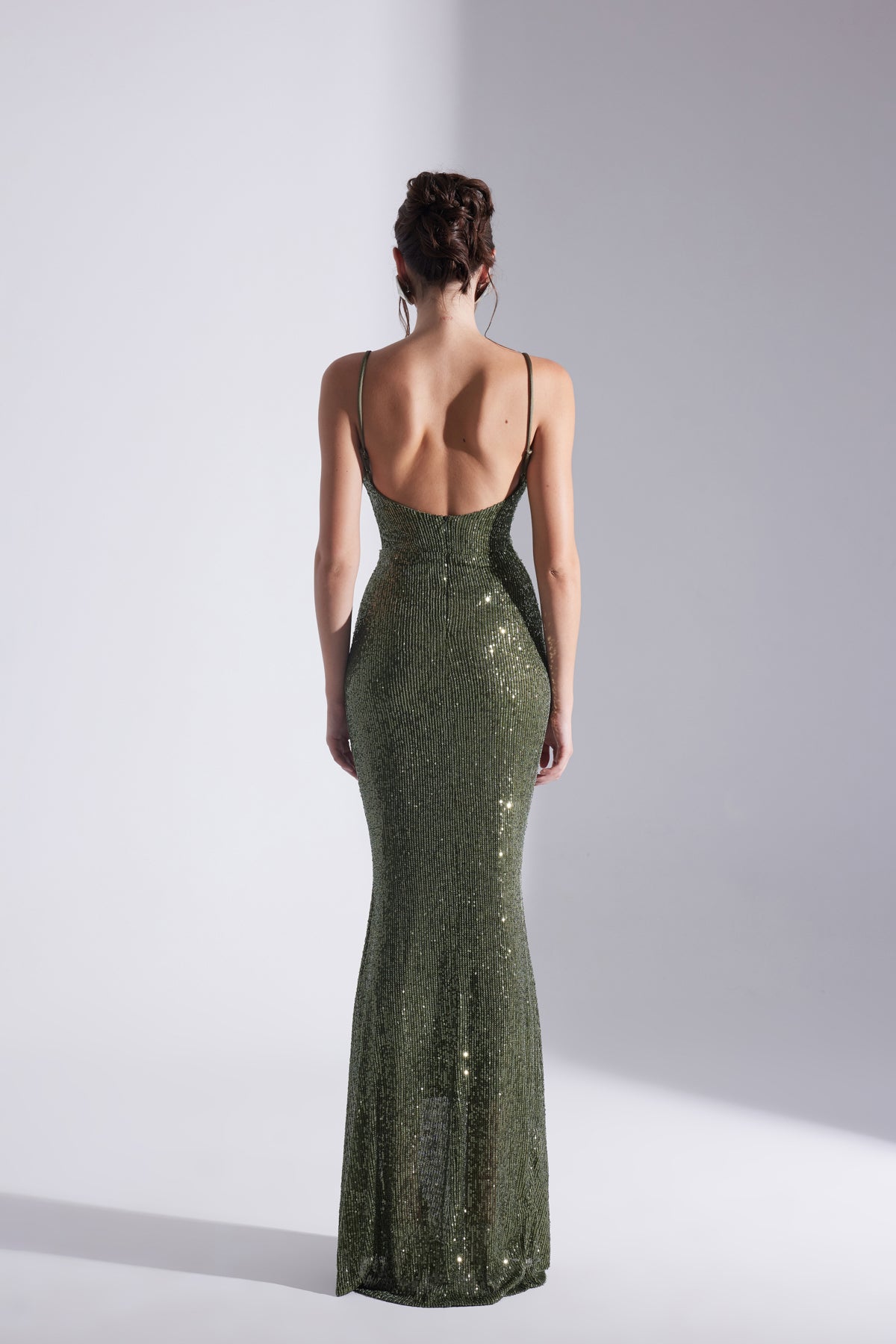 KENNA PAYET HALTER NECK FISHNET EVENING DRESS