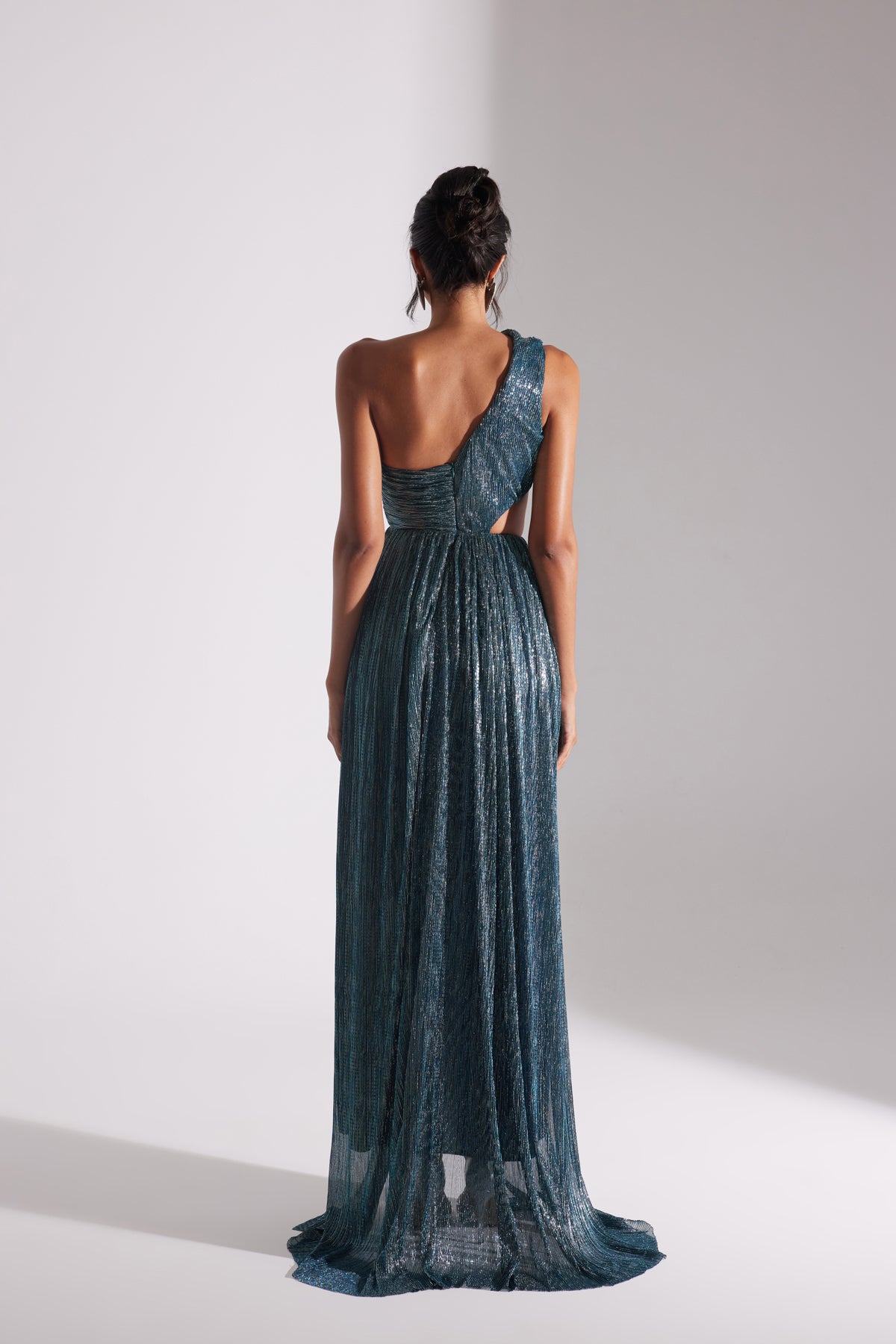 ADRIANA SHINY BLUE ONE-SHOULDER DRESS