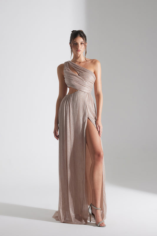 ADRIANA SHIMMERING POWDER ONE-SHOULDER DRESS