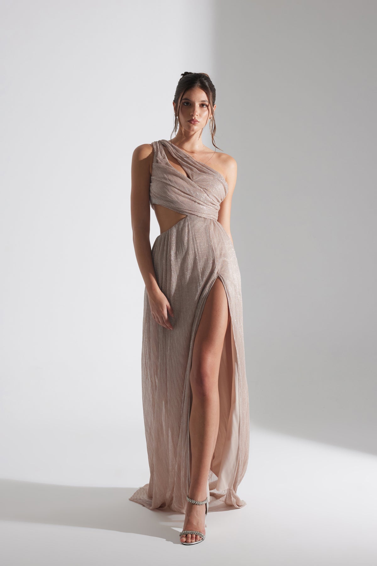 ADRIANA SHIMMERING POWDER ONE-SHOULDER DRESS
