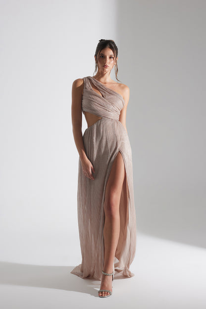 ADRIANA SHIMMERING POWDER ONE-SHOULDER DRESS