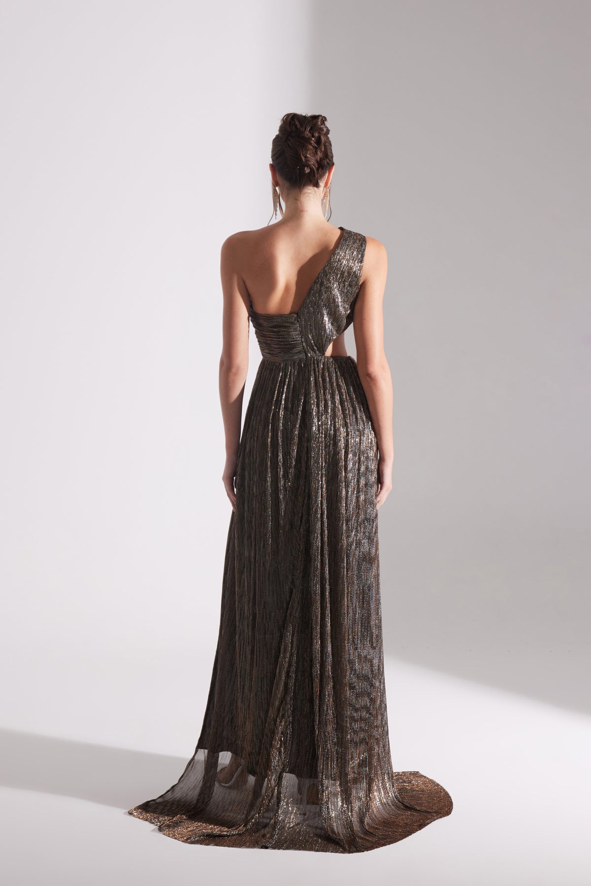 ADRIANA SHINY BRONZE ONE-SHOULDER DRESS