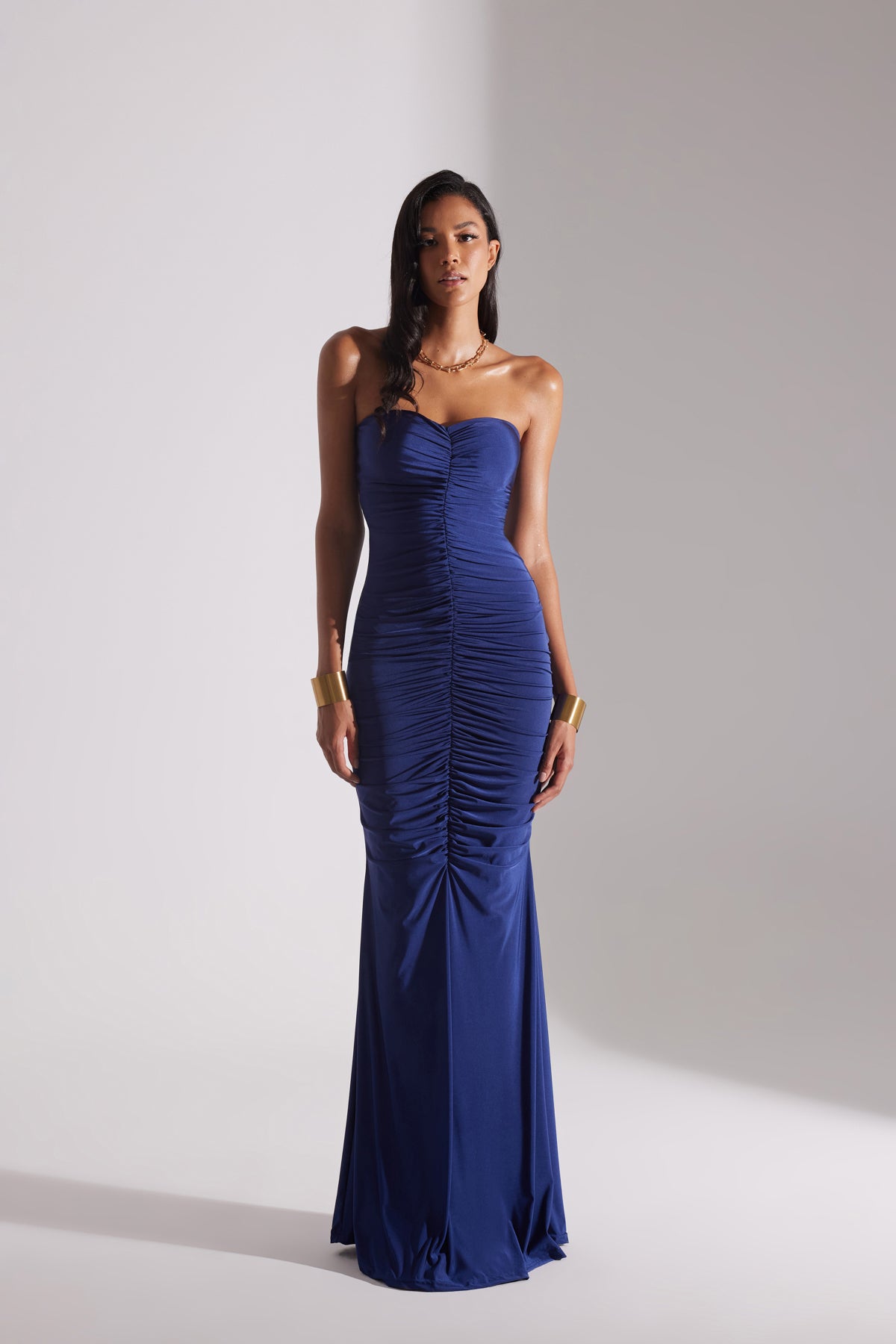 DARK BLUE STRAPLESS FISHERMAN DRESS