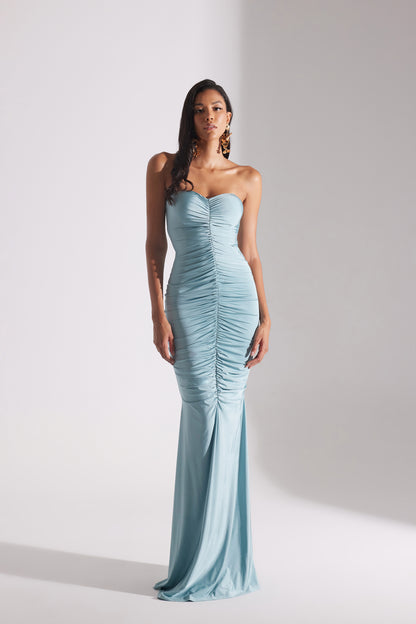 ADELINE GREEN STRAPLESS FISHERMAN DRESS