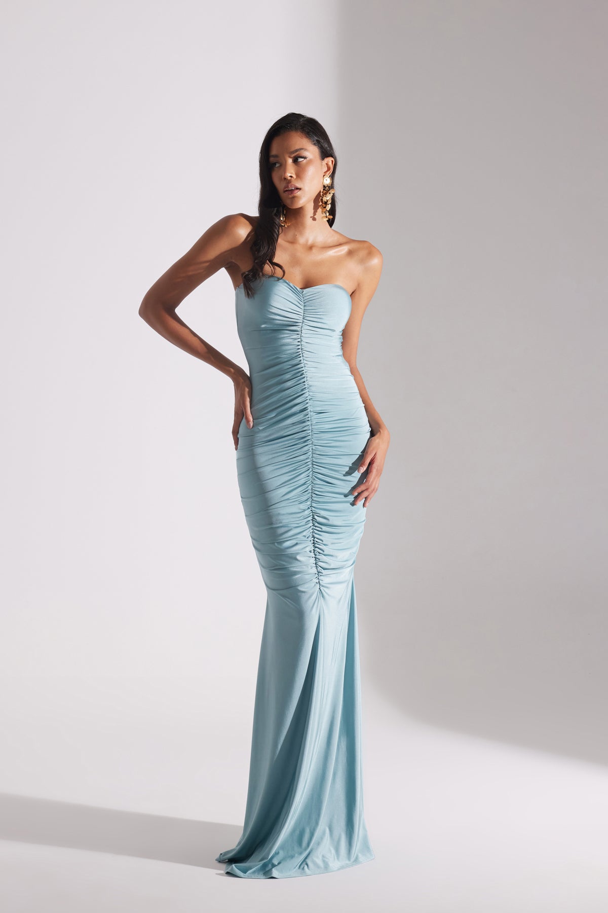 ADELINE GREEN STRAPLESS FISHERMAN DRESS