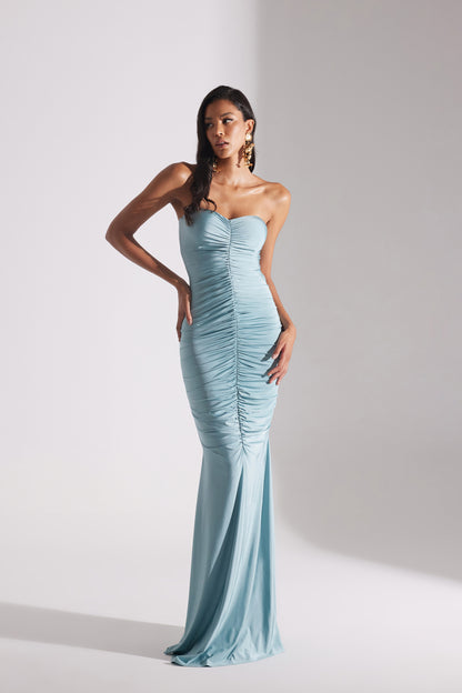 ADELINE GREEN STRAPLESS FISHERMAN DRESS