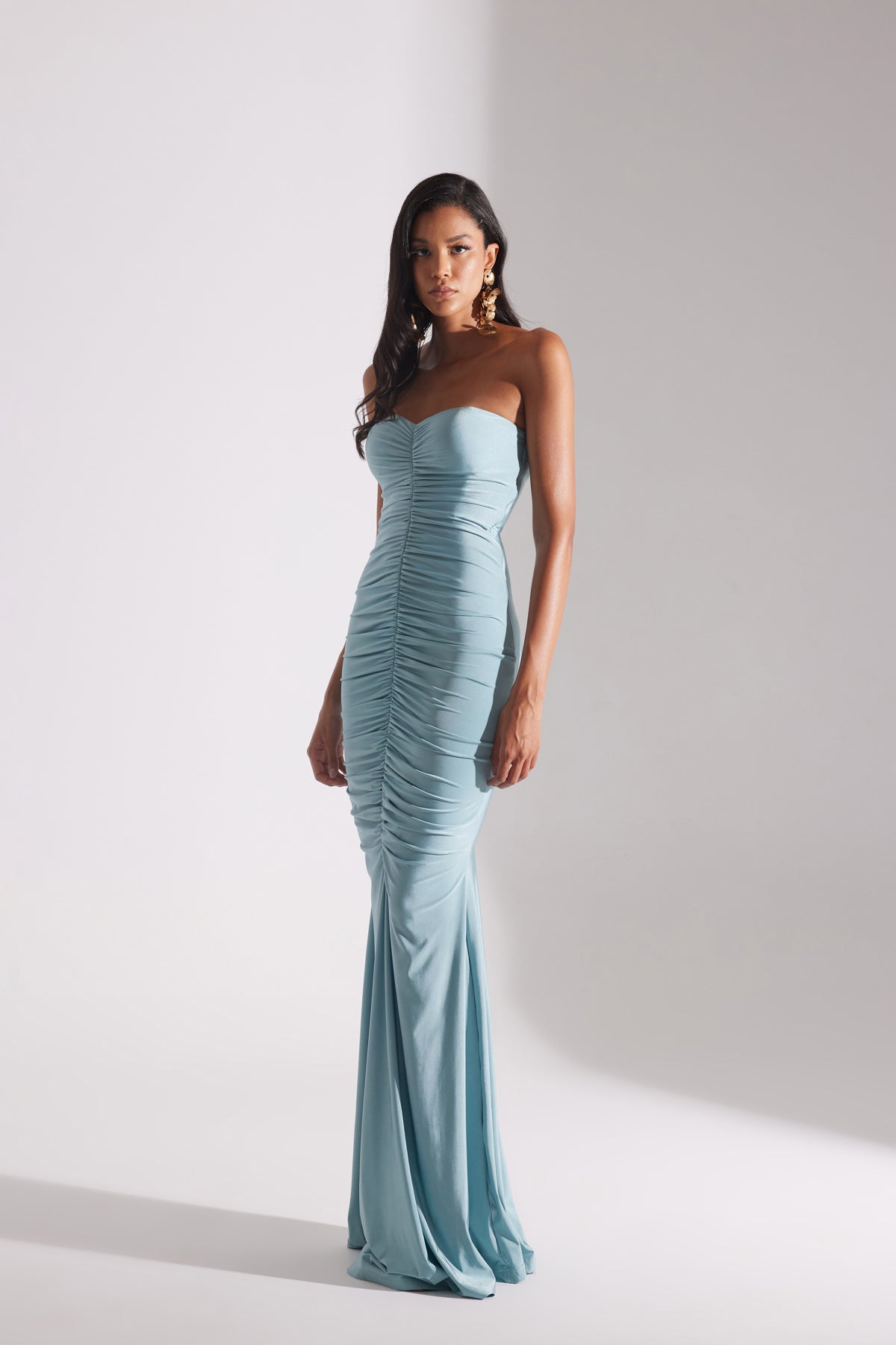 ADELINE GREEN STRAPLESS FISHERMAN DRESS