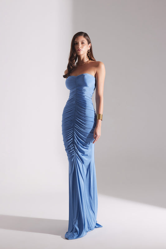 ADELINE ÇELİK MAVİSİ STRAPLEZ BALIK DRESS
