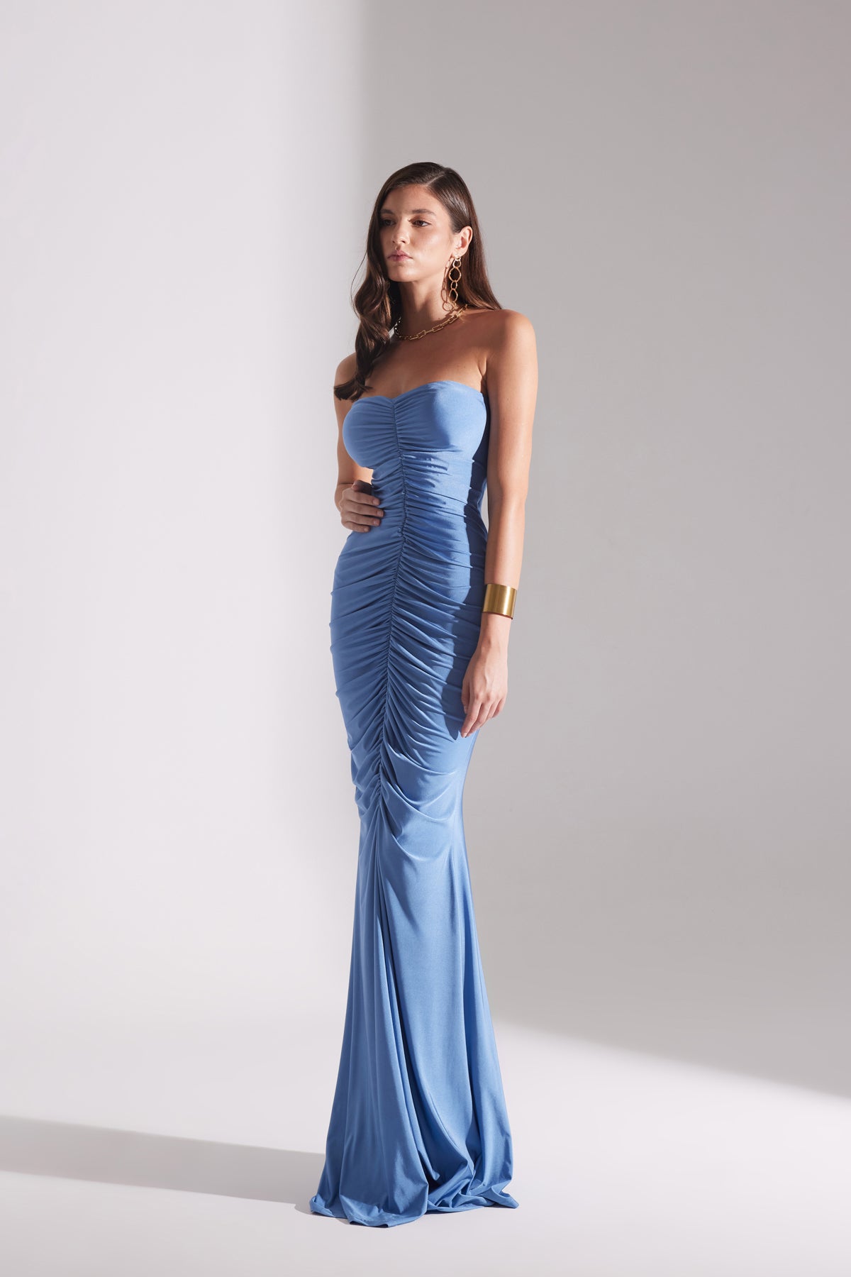 ADELINE ÇELİK MAVİSİ STRAPLEZ BALIK DRESS