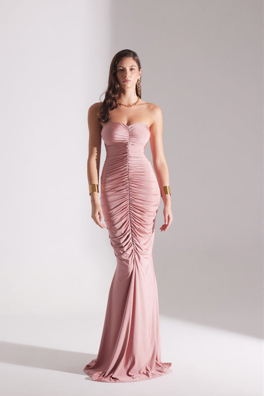 ADELINE ROSE DRIED STRAPLESS FISH DRESS