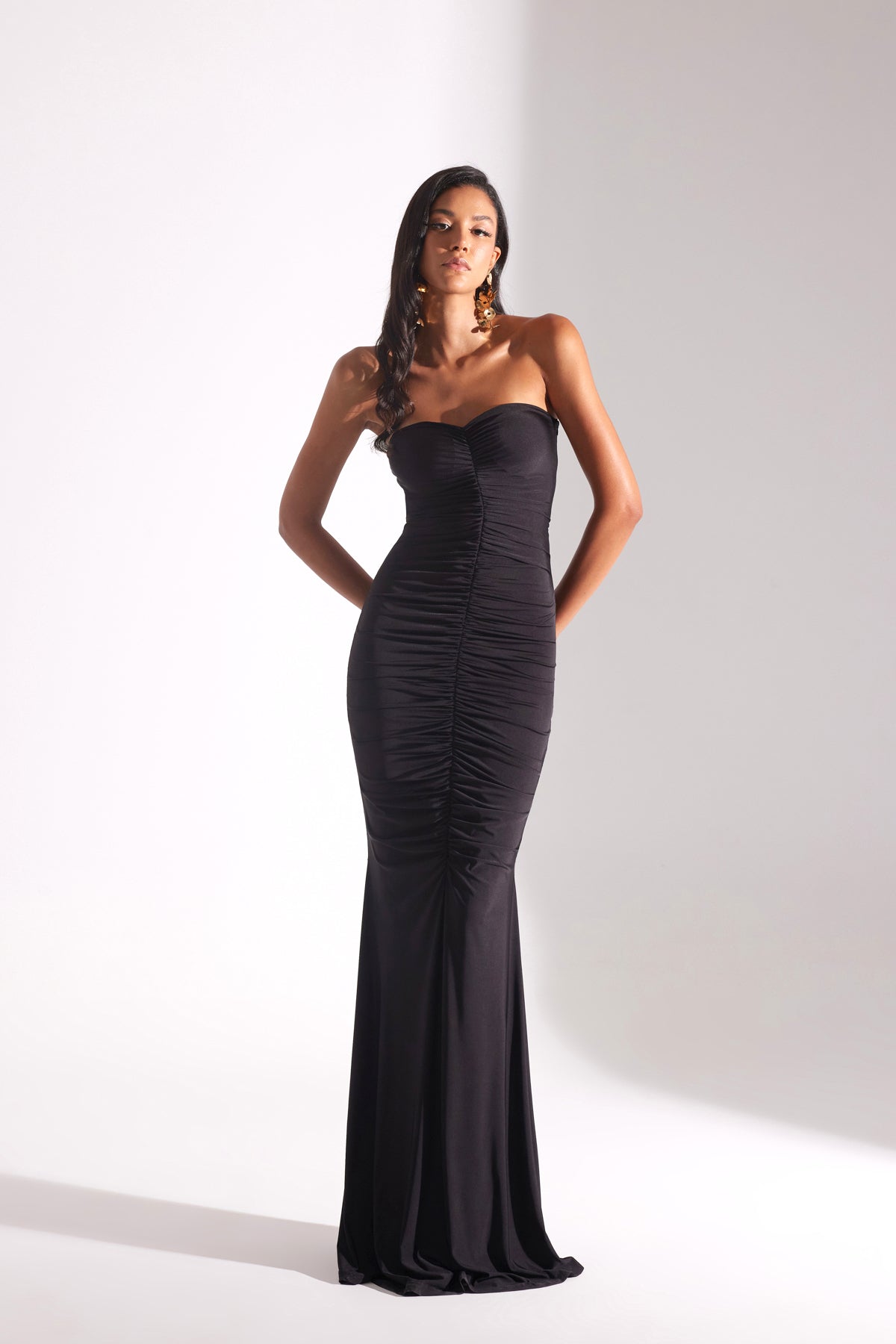 ADELINE BLACK STRAPLESS FISHERMAN DRESS