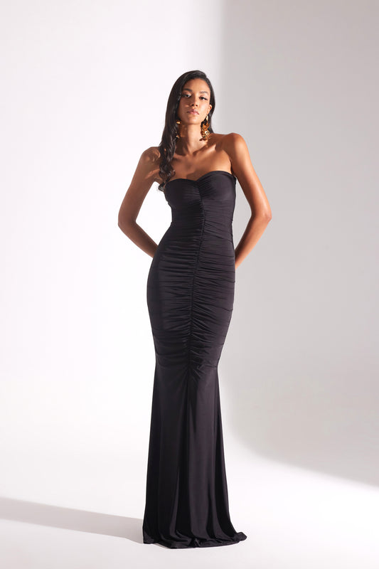 ADELINE BLACK STRAPLESS FISHERMAN DRESS