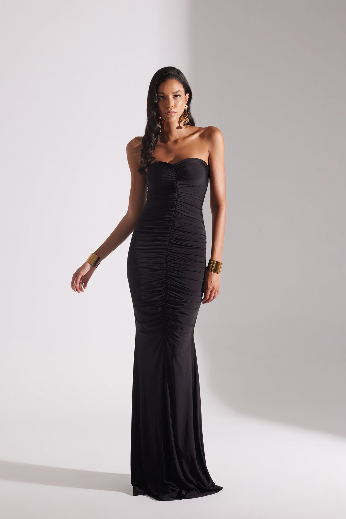 ADELINE BLACK STRAPLESS FISHERMAN DRESS