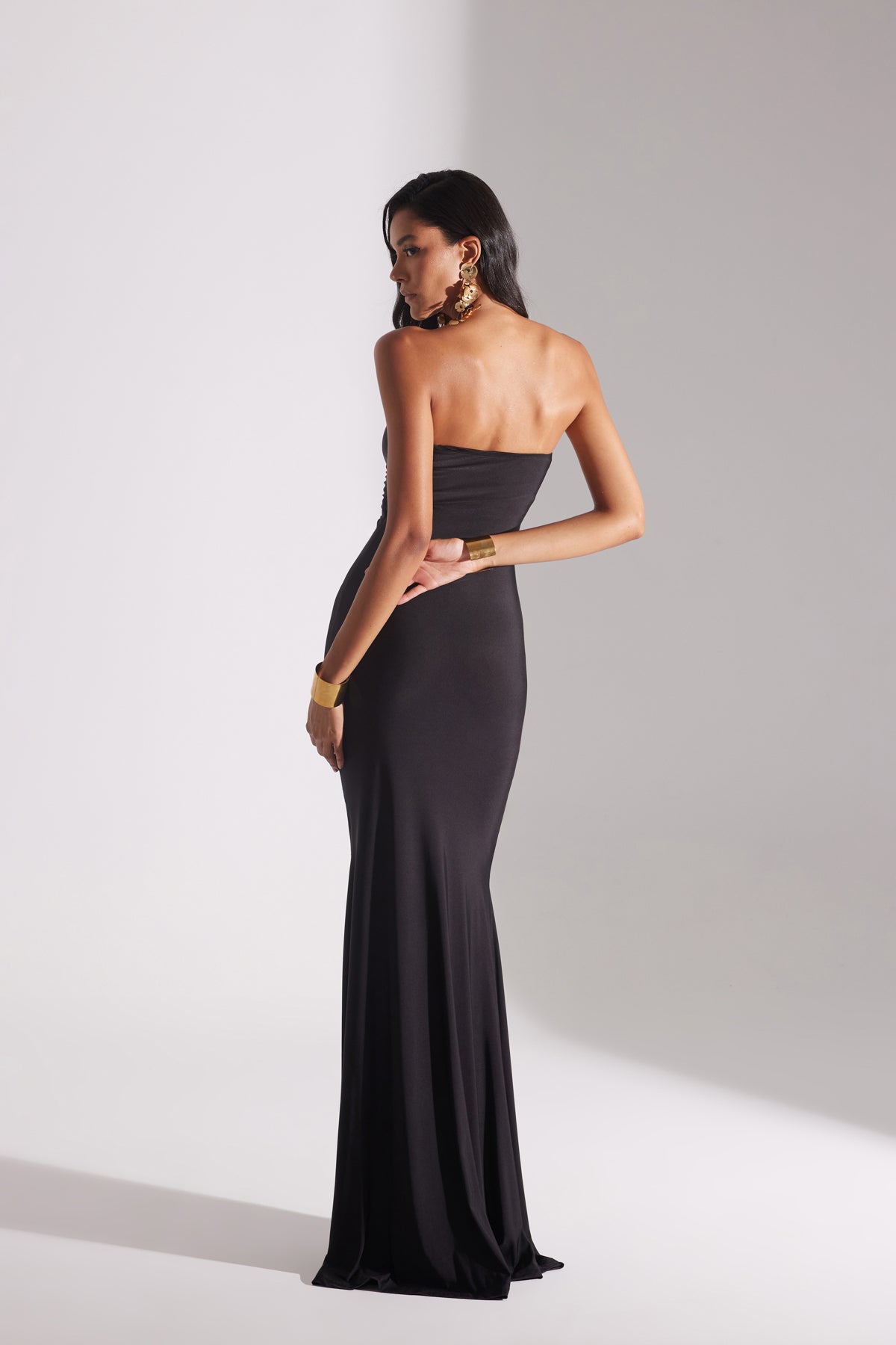 ADELINE BLACK STRAPLESS FISHERMAN DRESS