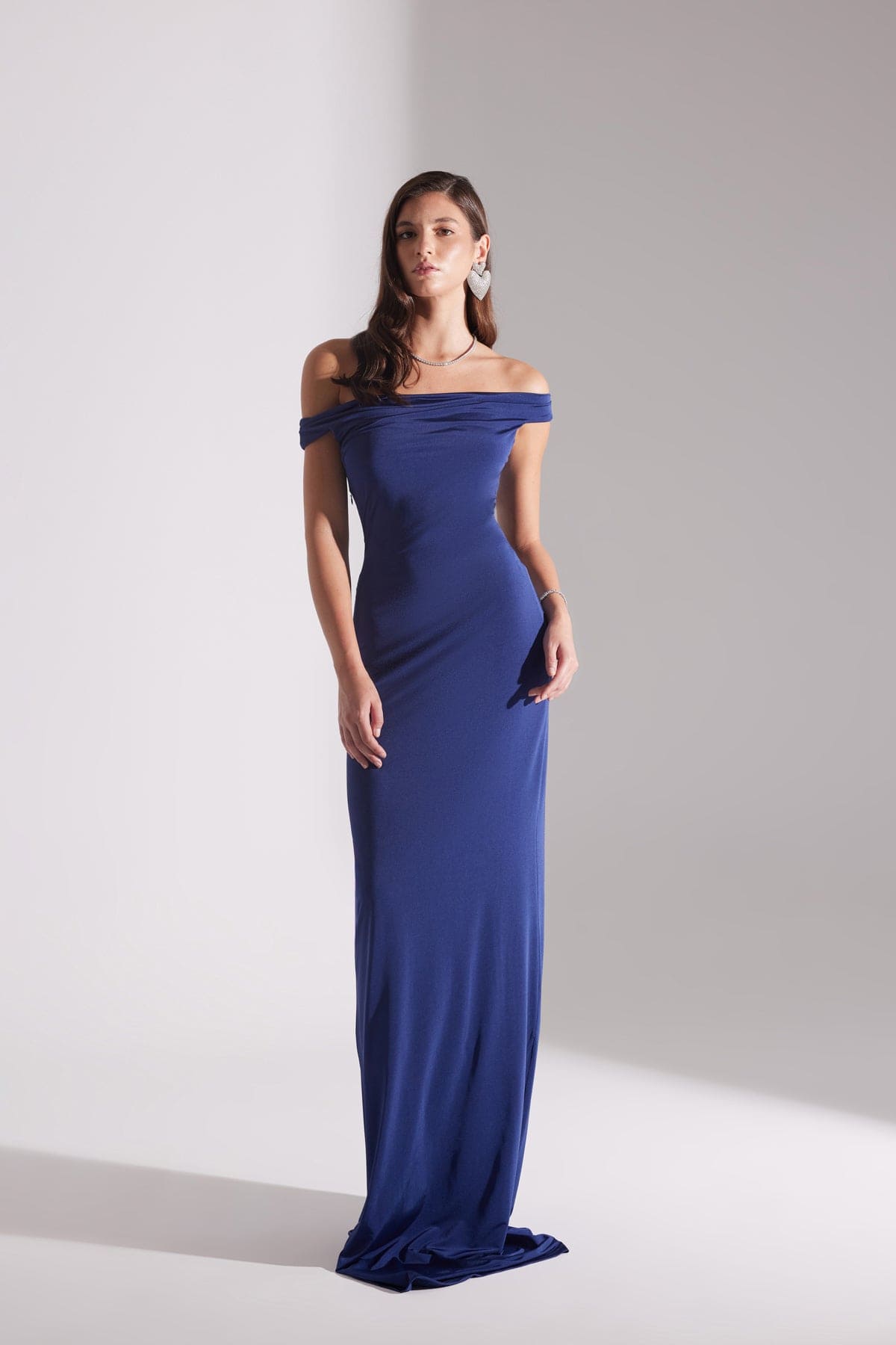 VESNA DARK BLUE LOW SHOULDER LONG DRESS