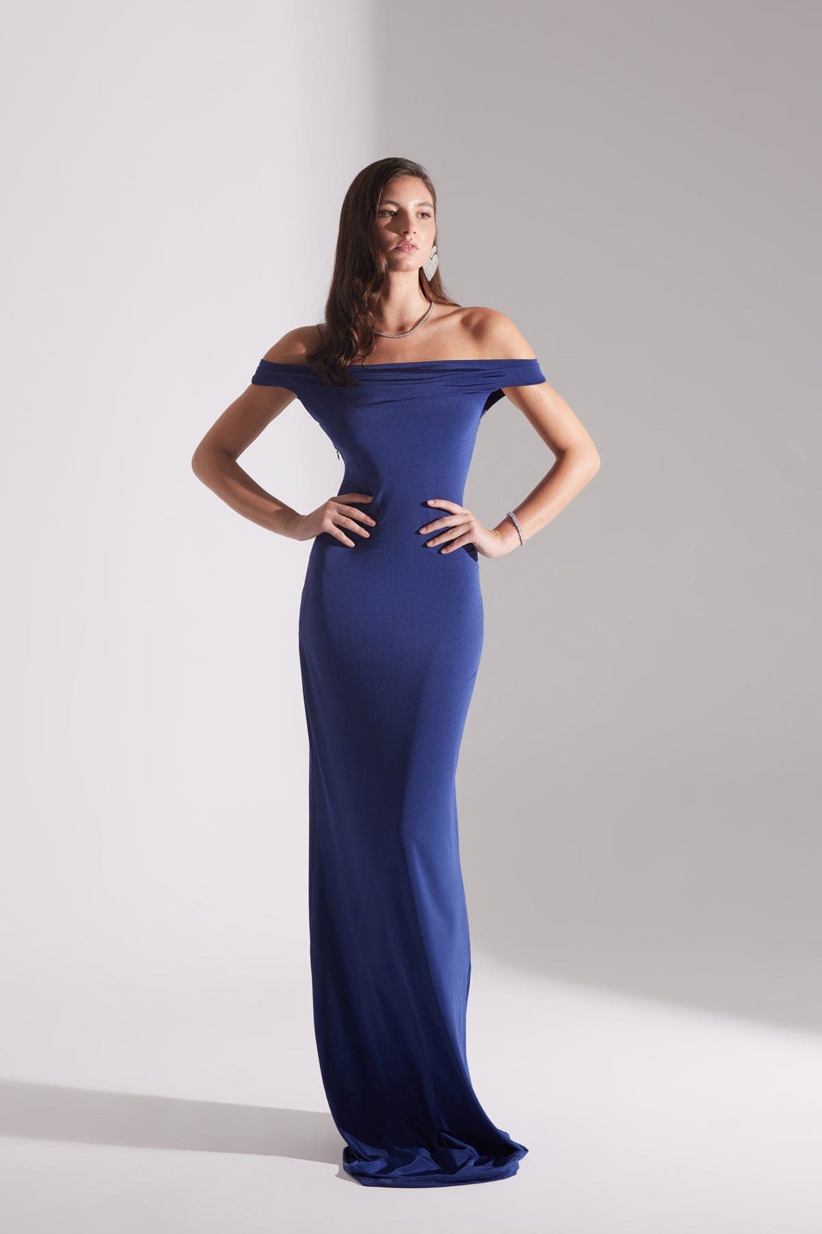 VESNA DARK BLUE LOW SHOULDER LONG DRESS