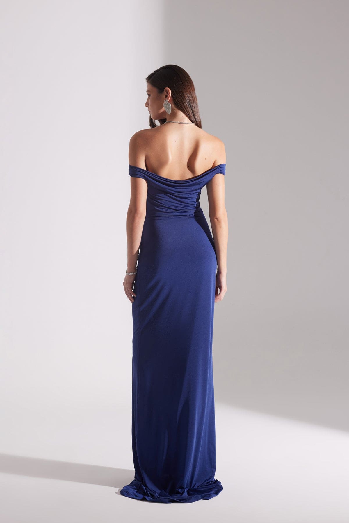 VESNA DARK BLUE LOW SHOULDER LONG DRESS
