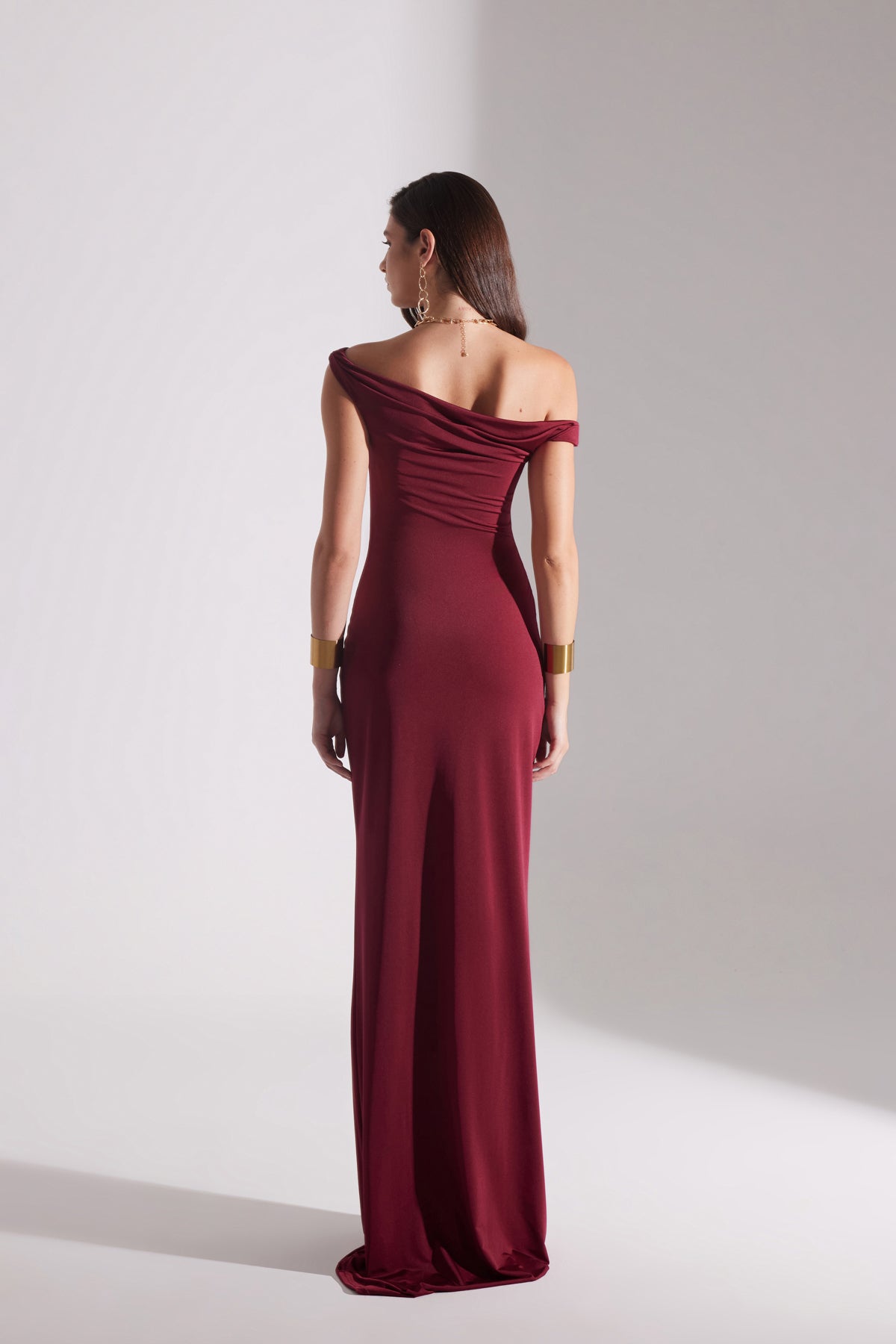 VESNA BORDEAUX LOW SHOULDER LONG DRESS