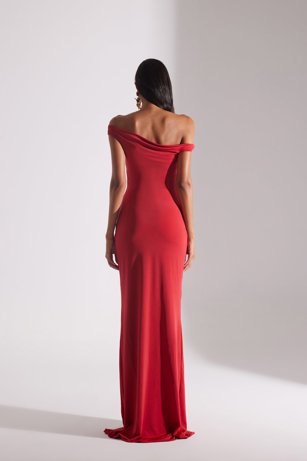 VESNA RED LOW SHOULDER LONG DRESS