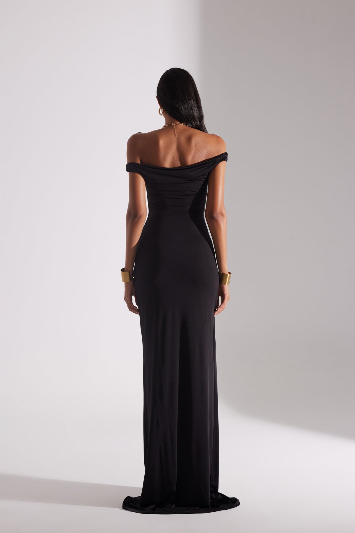 VESNA BLACK LOW SHOULDER LONG DRESS