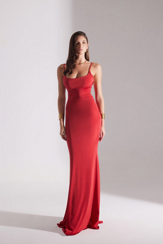 REBECCA RED STRAP FISH DRESS