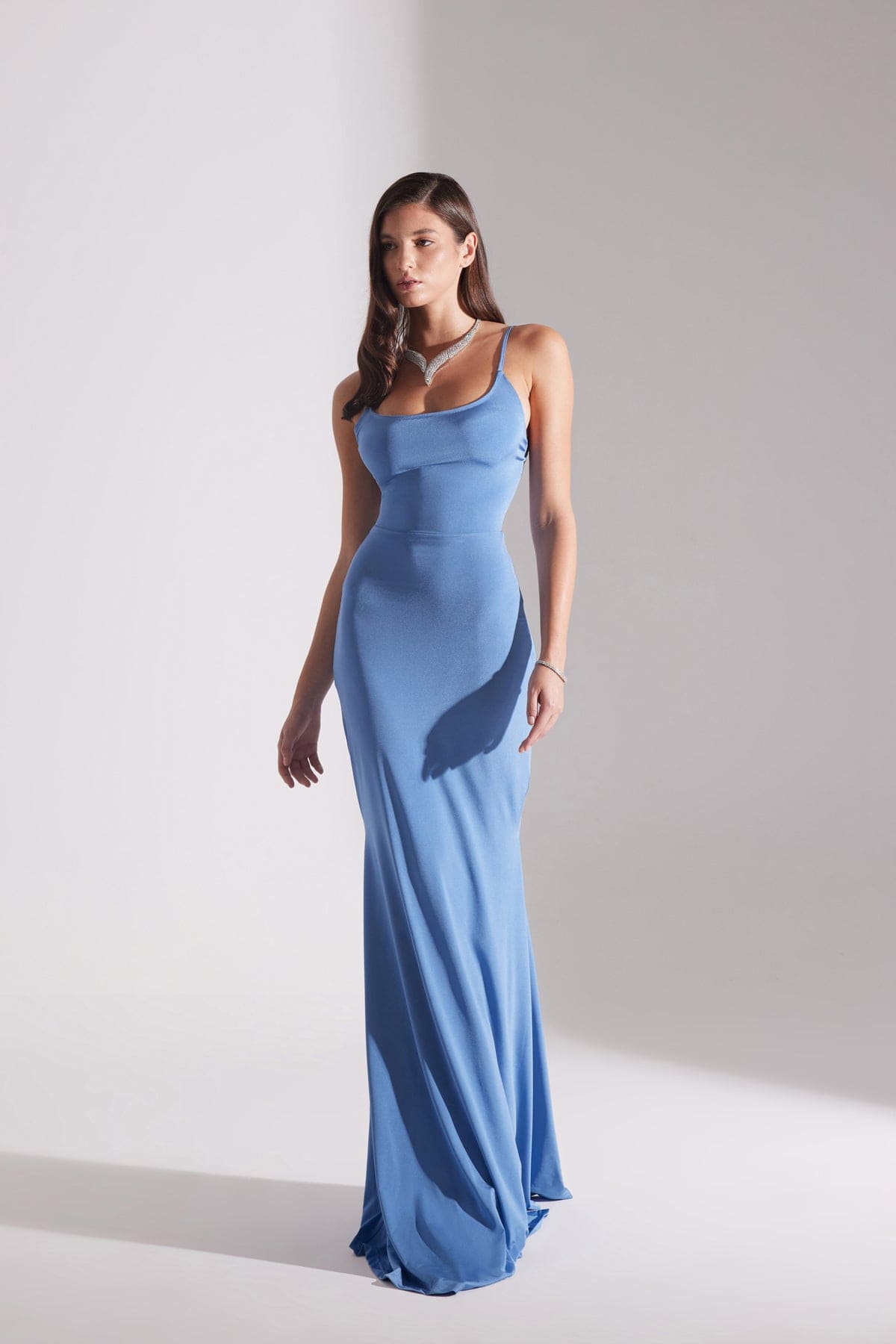 REBECCA ÇELİK BLUE SUSPENDED FISH DRESS