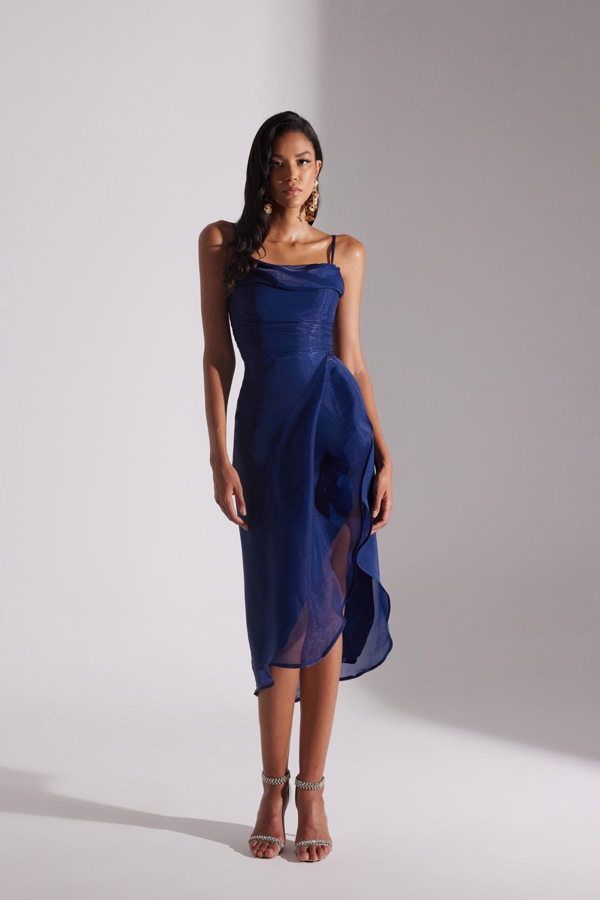 EVA DARK BLUE DRAPED STRAP NIGHT DRESS